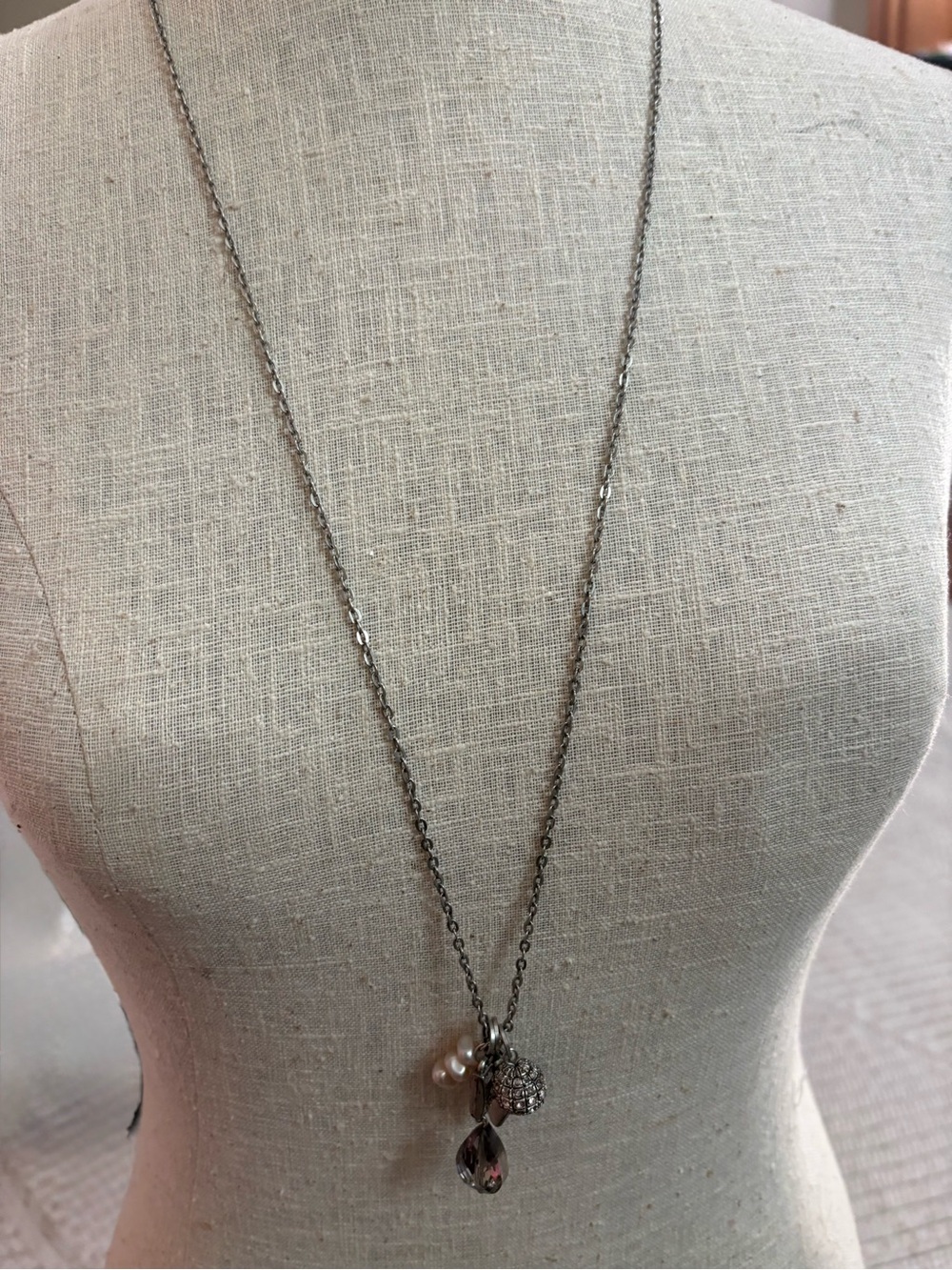 American Eagle Boho Chic Silver Tone Charm Cluster Long Chain Necklace